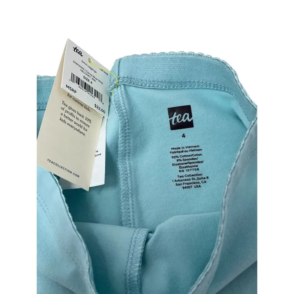 Tea Collection Bundle of 2 Pink Teal Leggings Cotton Stretch Girls NWT Size 4